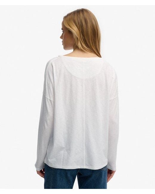 Superdry Gray & Co Studios Boat Neck Slub Long Sleeve Top