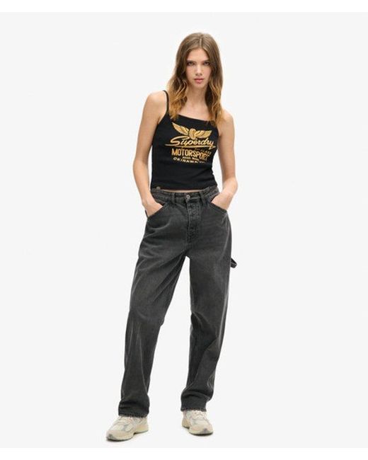 Superdry Black & Co Ladies Retro Rocker Graphic Rib Cami Top