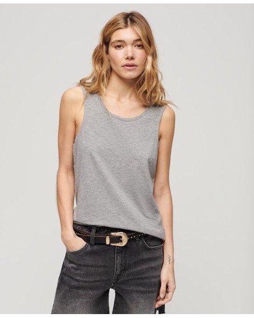 Superdry Gray Ladies Classic Embroidered Scoop Neck Tank Top