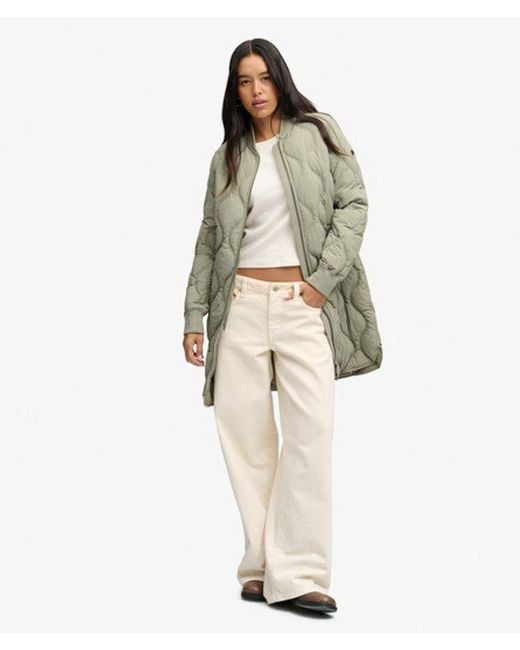 Superdry Green Longline Onion Quilt Liner Jacket