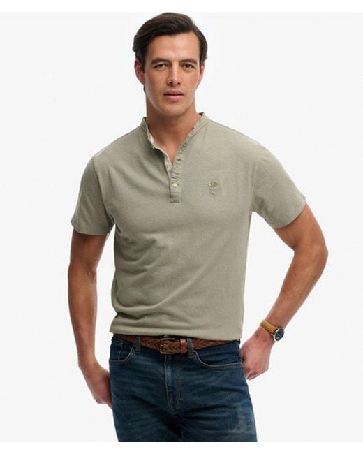 Superdry Gray & Co Classic Cotton Linen Short Sleeve Henley T-shirt for men