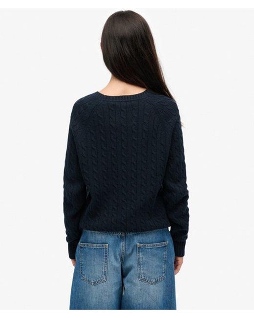 Superdry Blue Slouchy Cable Flag Knit Jumper