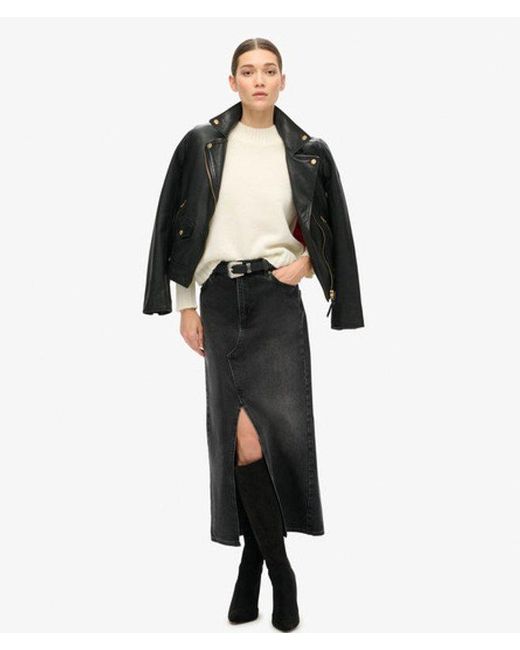 Superdry Black & Co Denim Split Maxi Skirt
