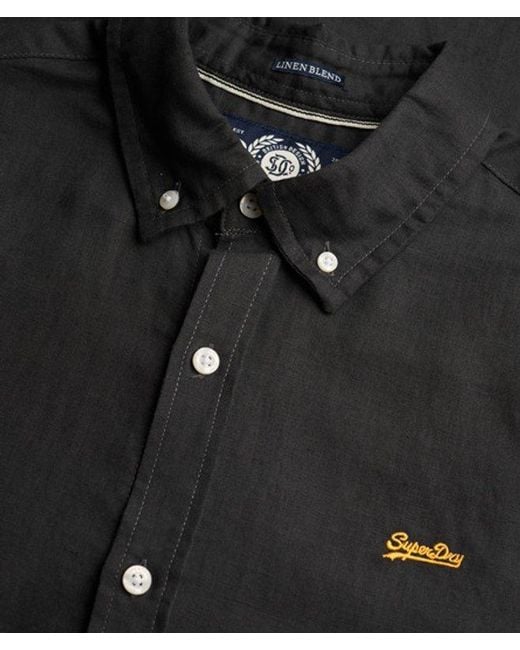 Superdry Black & Co Cotton Linen Long Sleeve Shirt for men