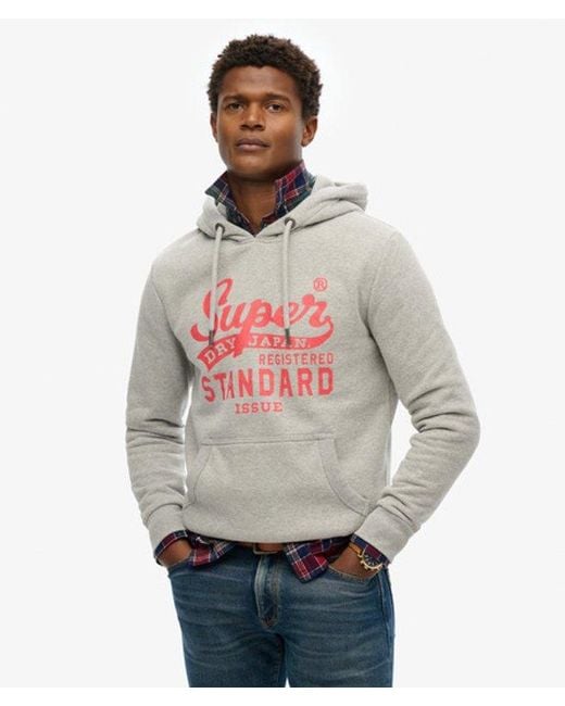 Superdry Standard Script Hoodie Relaxed Pasvorm in het Gray voor heren