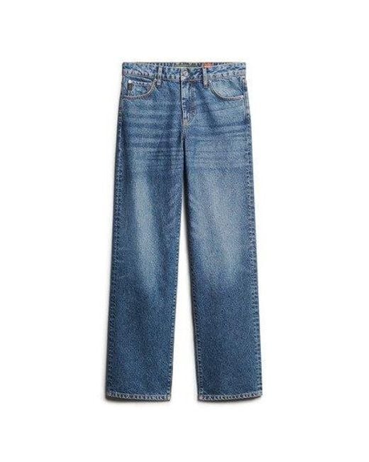 Superdry Blue Classic Organic Cotton Mid Rise Wide Leg Jeans