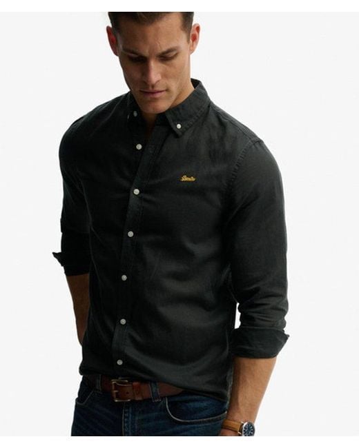 Superdry Black & Co Cotton Linen Long Sleeve Shirt for men
