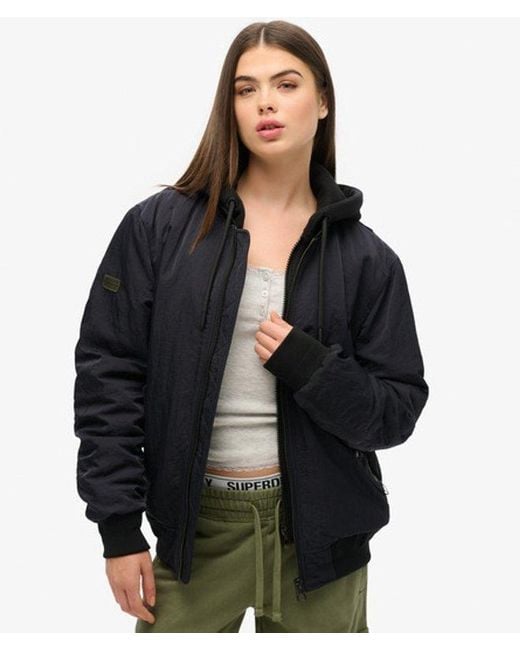 Superdry Black Oversized Military Hooded Ma1 Jacket