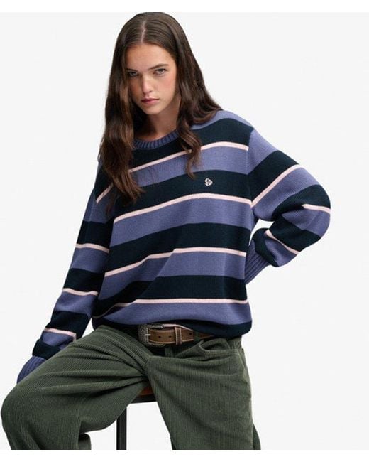 Superdry Blue Oversized Stripe Jumper
