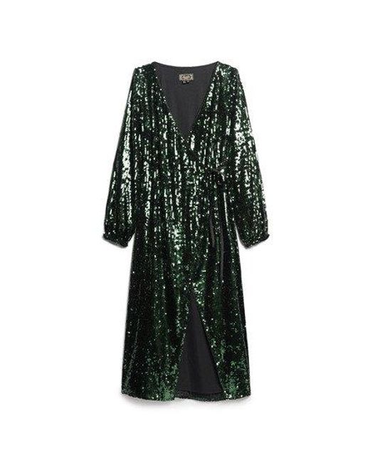 Robe portefeuille longue à sequins Superdry en coloris Black