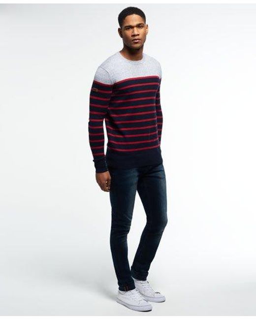 Superdry Blue Drop Breton Crew Neck Jumper Egret/Neat for men