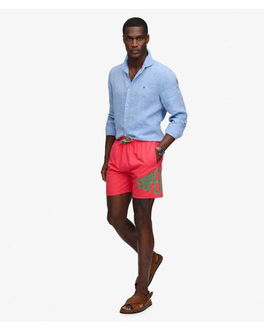 Superdry Red Printed Logo 16-Inch Swim Shorts for men