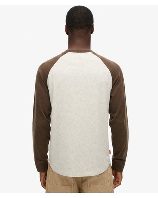 Superdry Gray & Co Boxy Fit Essential Logo Baseball Long Sleeve Top for men