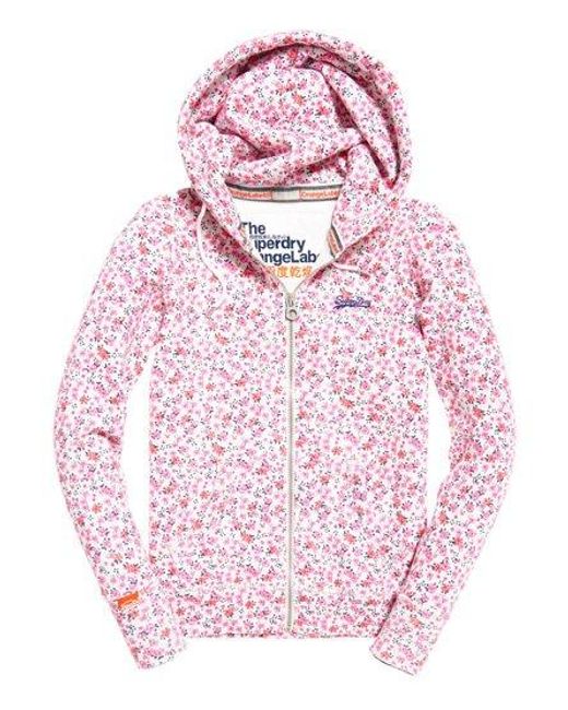 Superdry Pink Label All Over Print Zip Hoodie Ice Marl/ Bloom