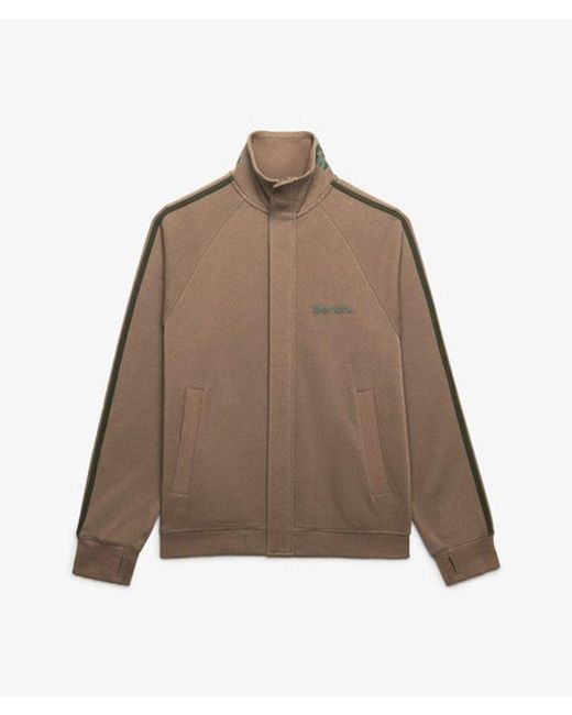 Superdry Brown Bench High Neck Stripe Track Top for men
