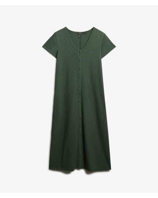 Superdry Green & Co Short Sleeve Button Through Jersey Midi Dress