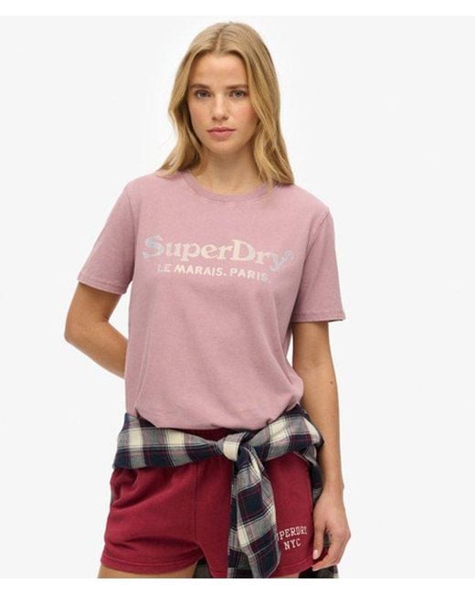 Superdry Pink & Co Venue Metallic Relaxed T-shirt
