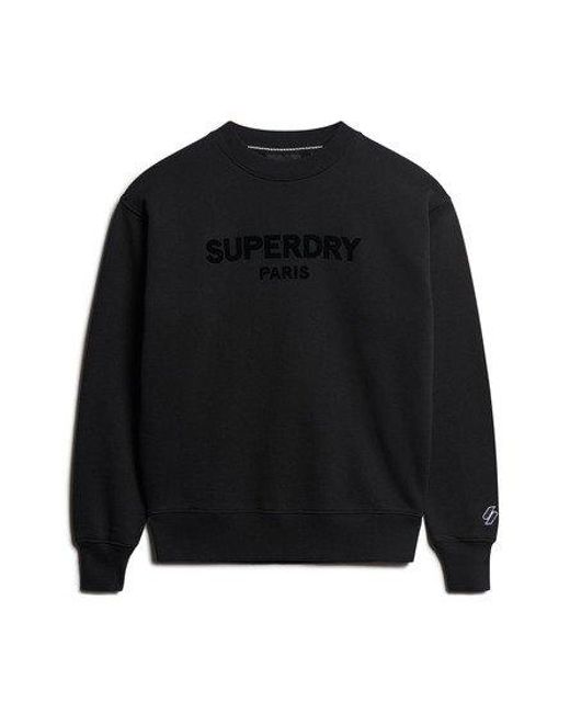 Superdry Black Ladies Boxy Fit Embroidered Logo Sport Luxe Crew Sweatshirt