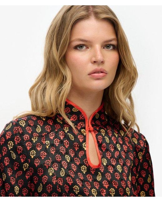 Superdry Red & Co Mandarin Jacquard Top