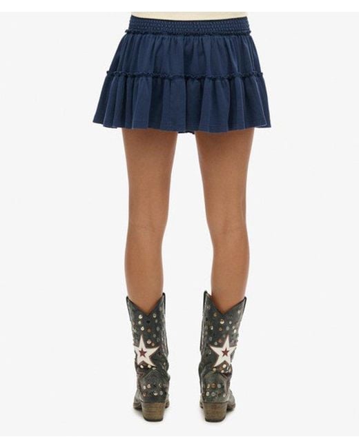 Superdry Blue Tiered Jersey Mini Skirt