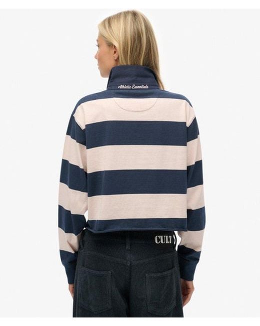 Superdry Blue & Co Athletic Essentials Cropped Stripe Rugby Top