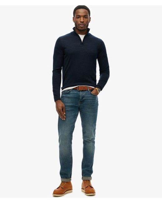 Superdry Blue Merino Half Zip Jumper for men