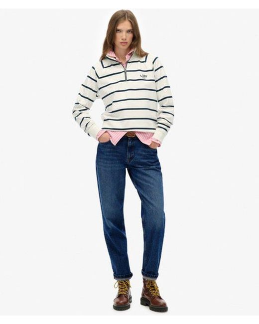 Superdry White Athletic Essentials Stripe Half Zip Sweatshirt
