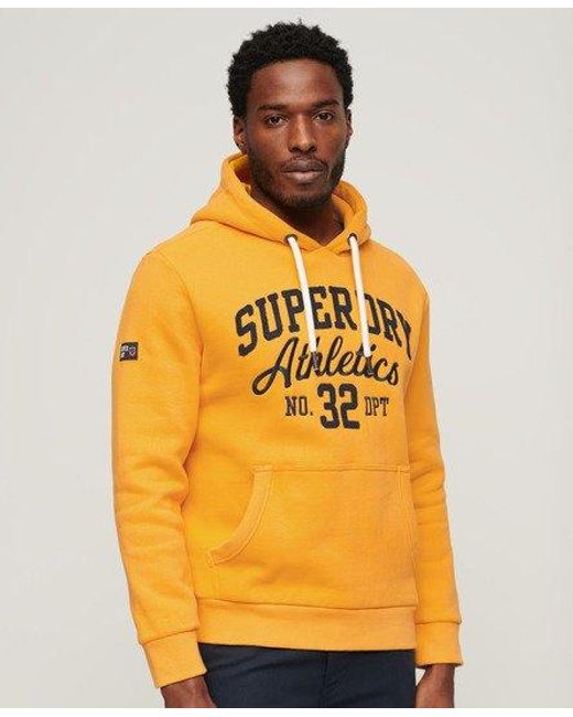 Superdry Yellow Classic Embroidered Logo Athletic Script Graphic Hoodie for men