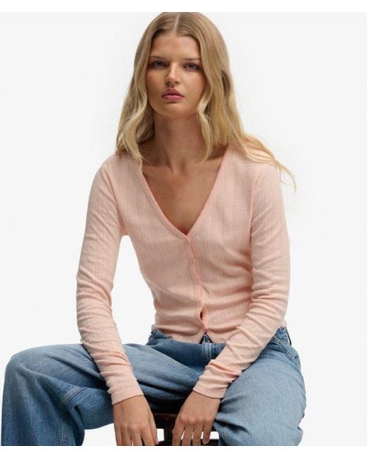 Superdry Blue & Co Athletic Essential Pointelle Cardigan