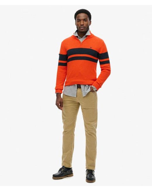 Superdry Red Cotton Stripe Half Zip Knit for men
