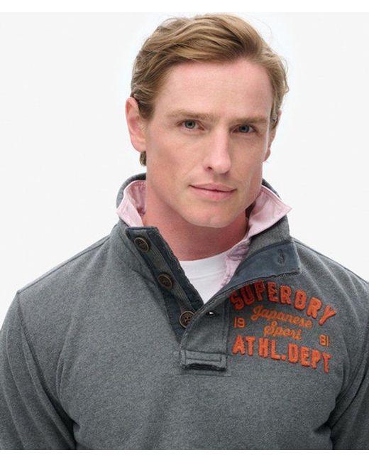 Superdry Gray Vintage Athletic Half Button Sweatshirt for men