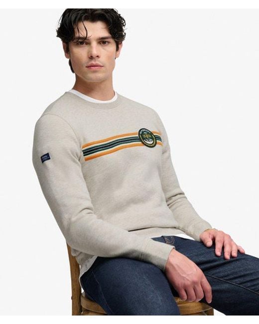 Superdry White Outdoor Stripe Logo Relaxed Sweatshirt for men