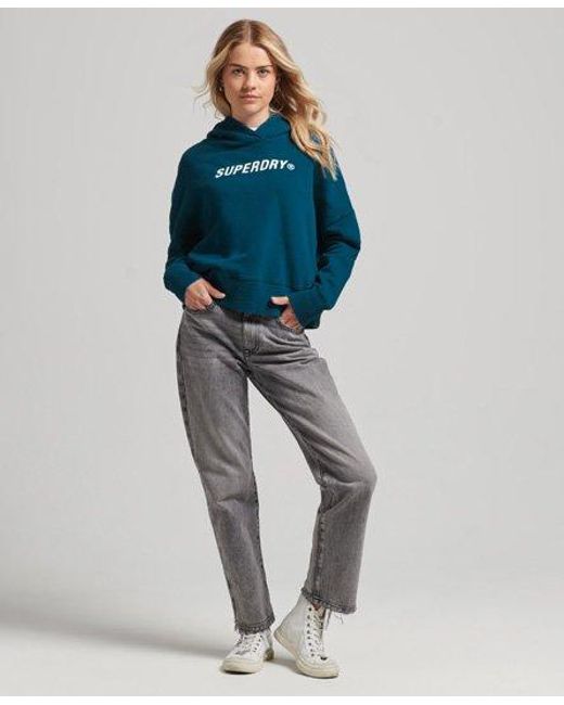 Superdry Blue Code Core Sport Crop Box Hoodie Sailor