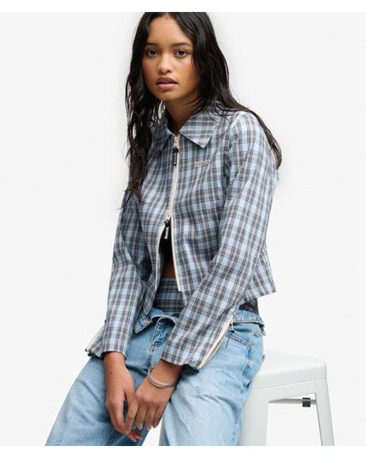 Superdry Blue Bench X & Co Bench Double Zip Collared Check Jacket