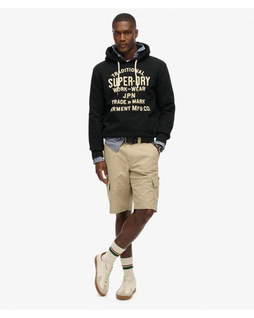 Superdry Black Classic Workwear Flock Graphic Hoodie for men
