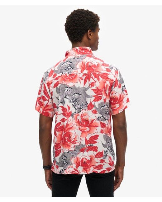 Superdry Red Kimono Print Hawaiian Resort Relaxed Fit Shirt for men