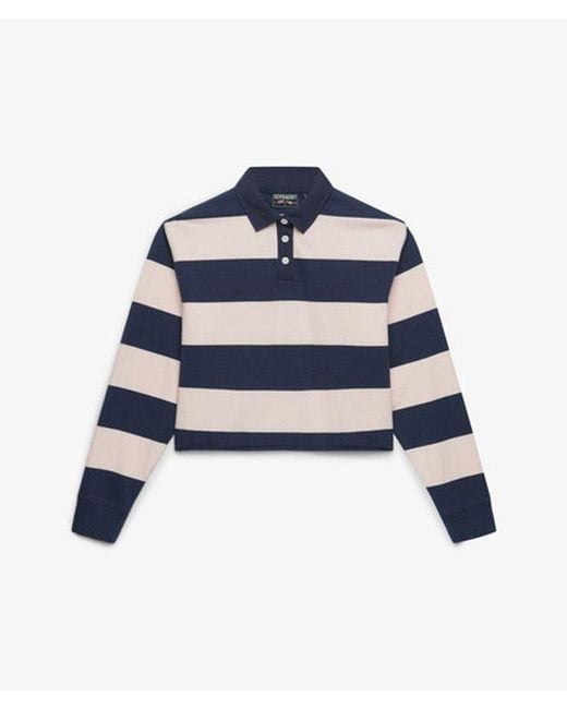 Superdry Blue & Co Athletic Essentials Cropped Stripe Rugby Top