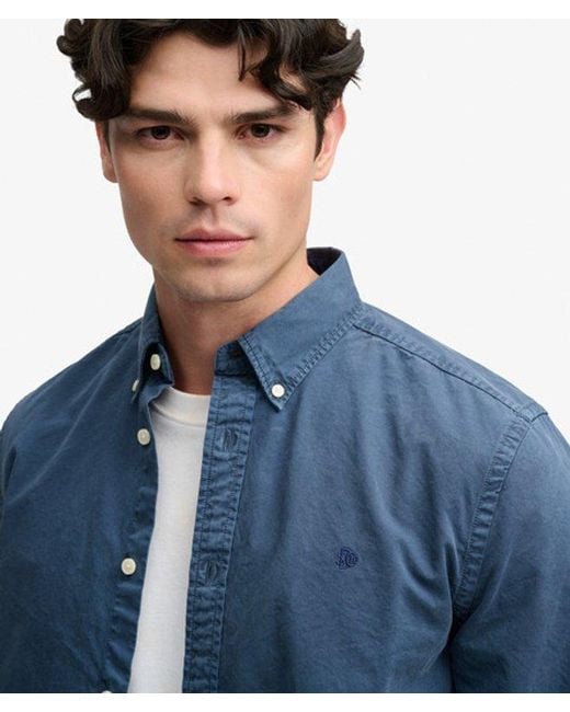 Superdry Blue Garment Dyed Long Sleeve Shirt for men