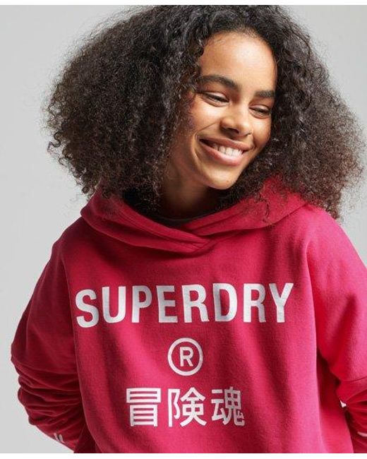 Superdry Red Sport Crop Box Hoodie Fuchsia