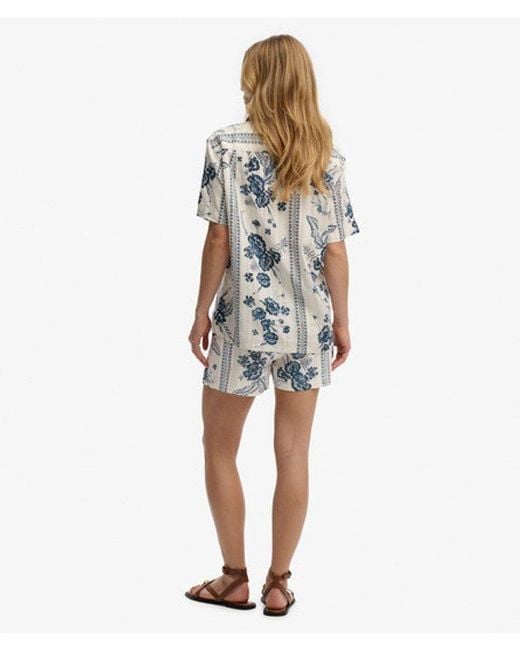 Superdry Blue Cotton Printed Beach Shorts