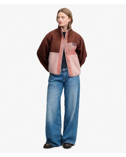 Superdry Brown Colour Block Fleece Jacket