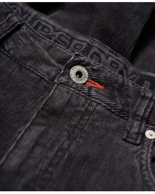 Superdry Black Slim Tyler Cord Five Pocket Trousers Washed for men