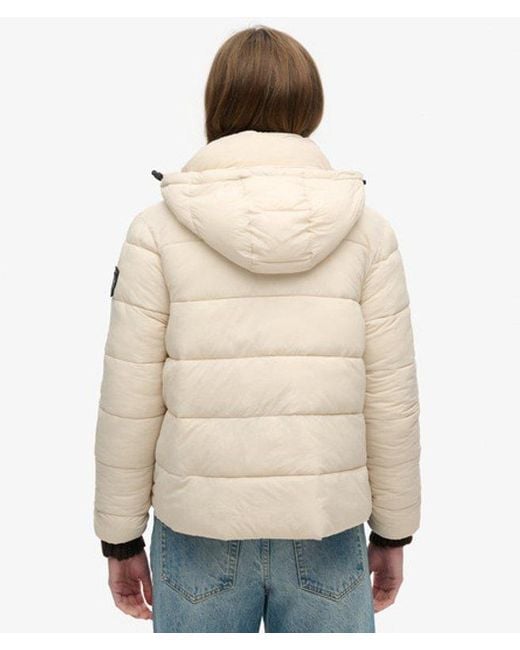 Superdry Natural & Co Classic Logo Badge Faux Fur Short Hooded Puffer Jacket