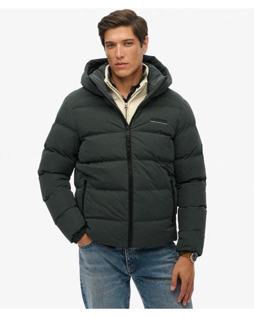 Superdry Green Hooded Microfibre Sport Puffer Jacket for men