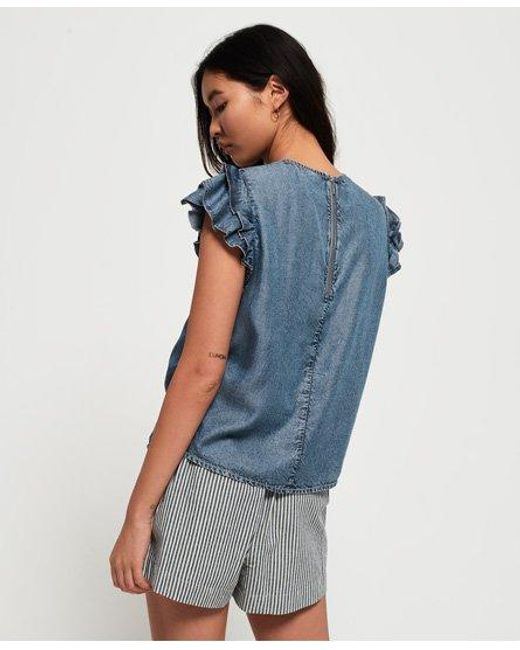 Superdry Blue Christa Ruffle Top