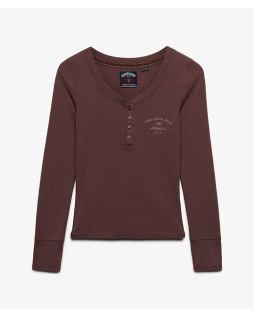 Superdry Athletic Button Down Longsleeve Top in het Red