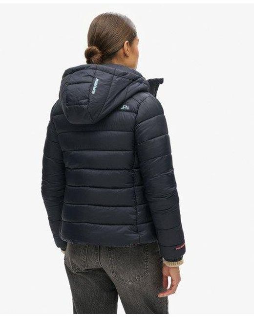 Superdry Blue Ladies Slim Fit Chevron Hooded Fuji Padded Jacket