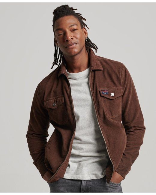 Superdry Brown Micro Cord Overshirt for men