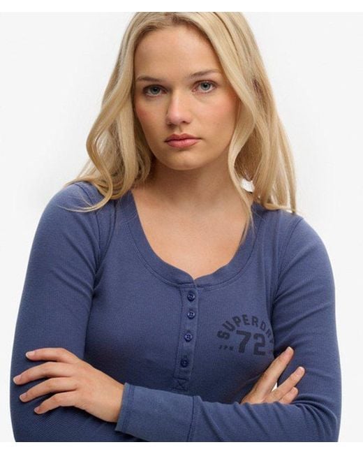 Superdry Blue & Co Athletic Button Down Long Sleeve Top