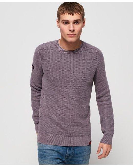 Superdry Purple Garment Dyed L.A Textured Crew Jumper Washed Lilac for men